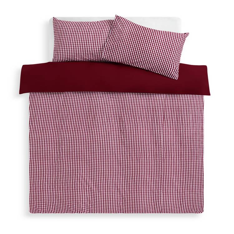 Habitat Gingham Seersucker Burgundy bedding set single - British product