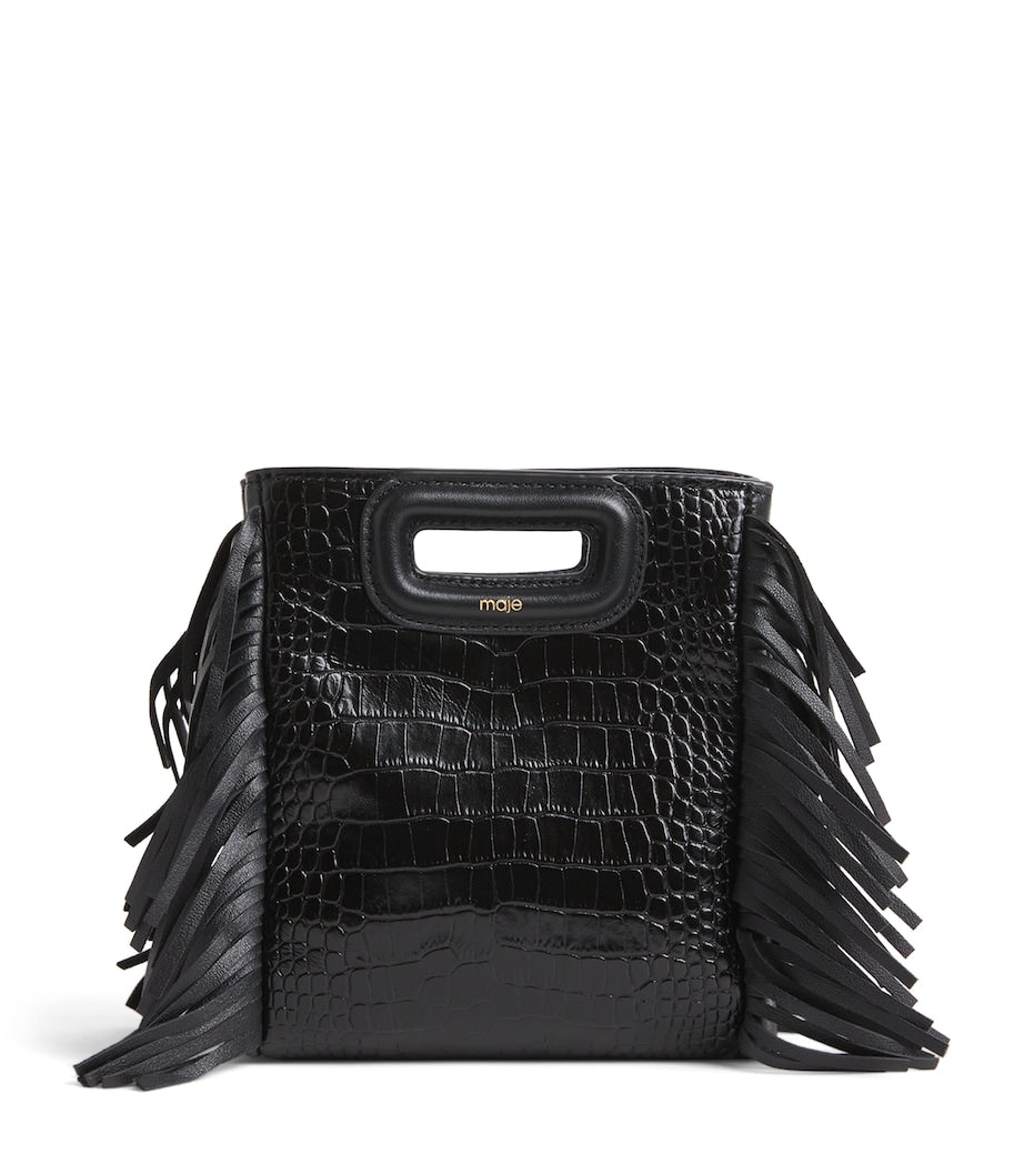 Maje mini leather cross-body bag with fringed trims - British product