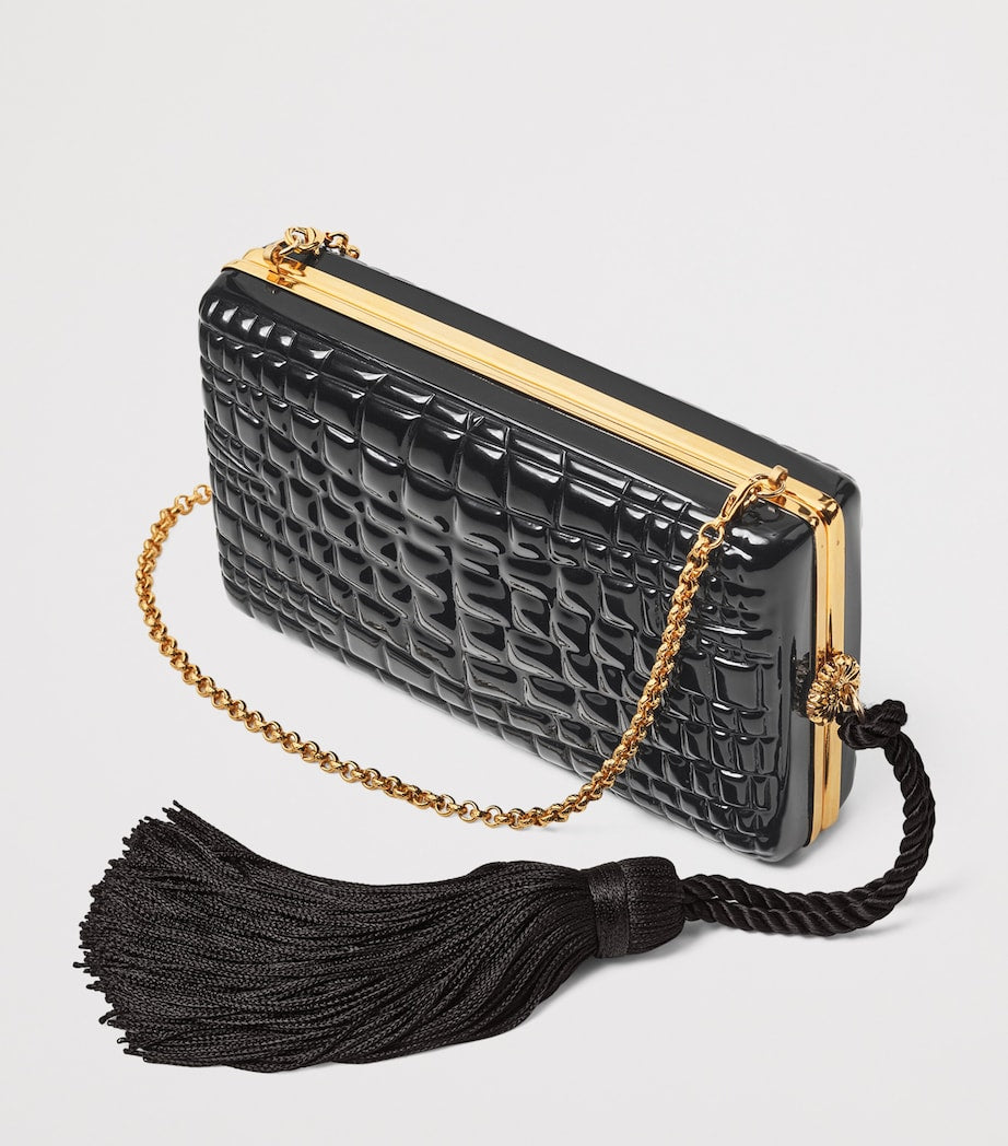 Aspinal of London patent leather croc-embossed Paloma box clutch bag - British product