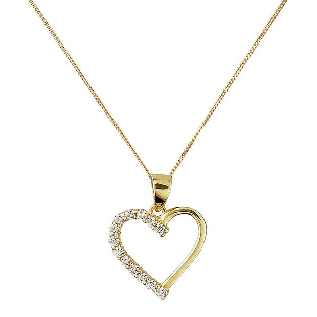 Revere 9ct gold CZ heart pendant necklace (British brand)