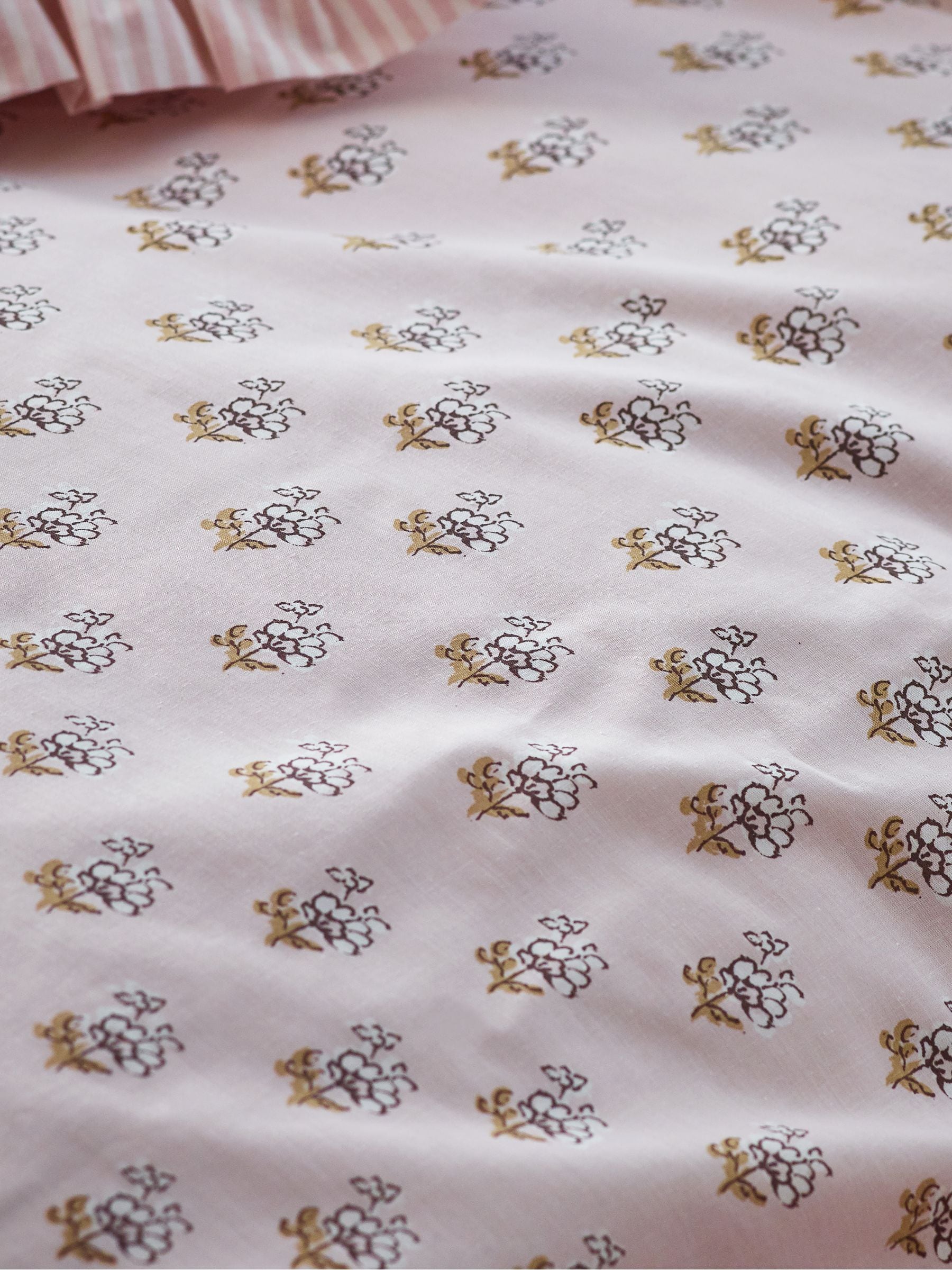 Pink Block Floral Polycotton Duvet Cover and Pillowcase, imported from the UK