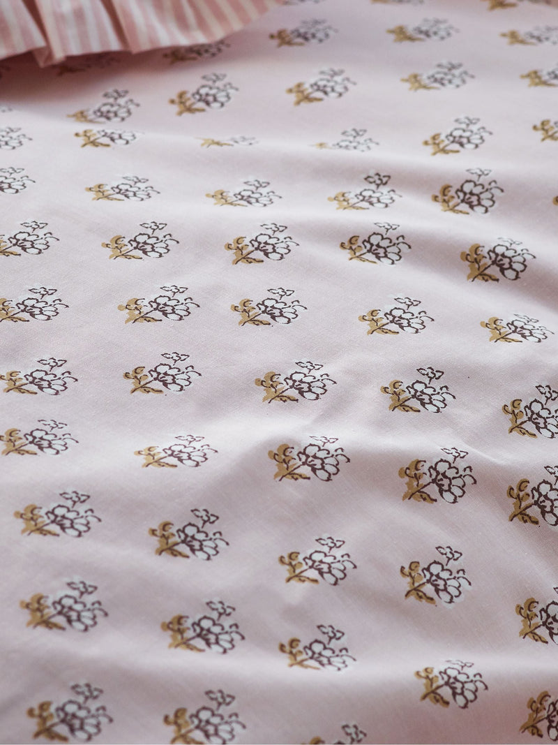 Pink Block Floral Polycotton Duvet Cover and Pillowcase, imported from the UK