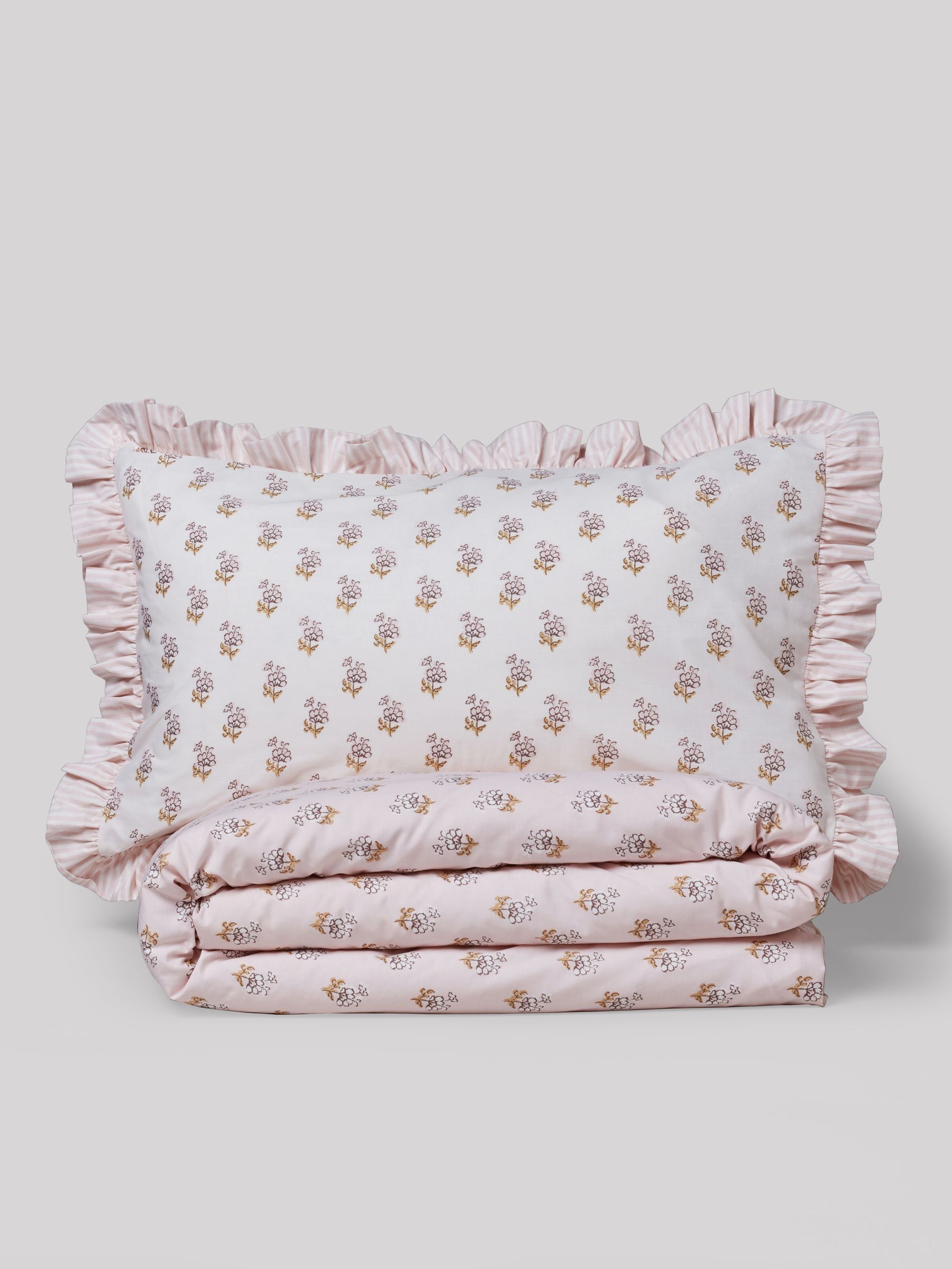 Pink Block Floral Polycotton Duvet Cover and Pillowcase, imported from the UK