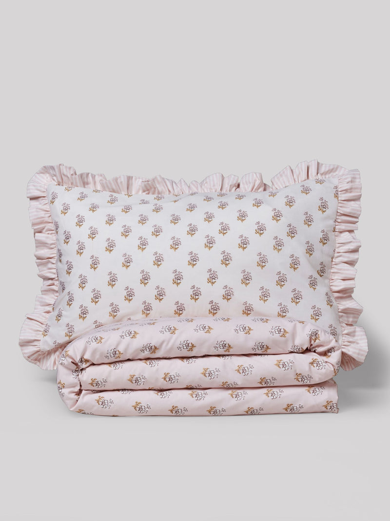 Pink Block Floral Polycotton Duvet Cover and Pillowcase, imported from the UK