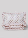 Pink Block Floral Polycotton Duvet Cover and Pillowcase, imported from the UK