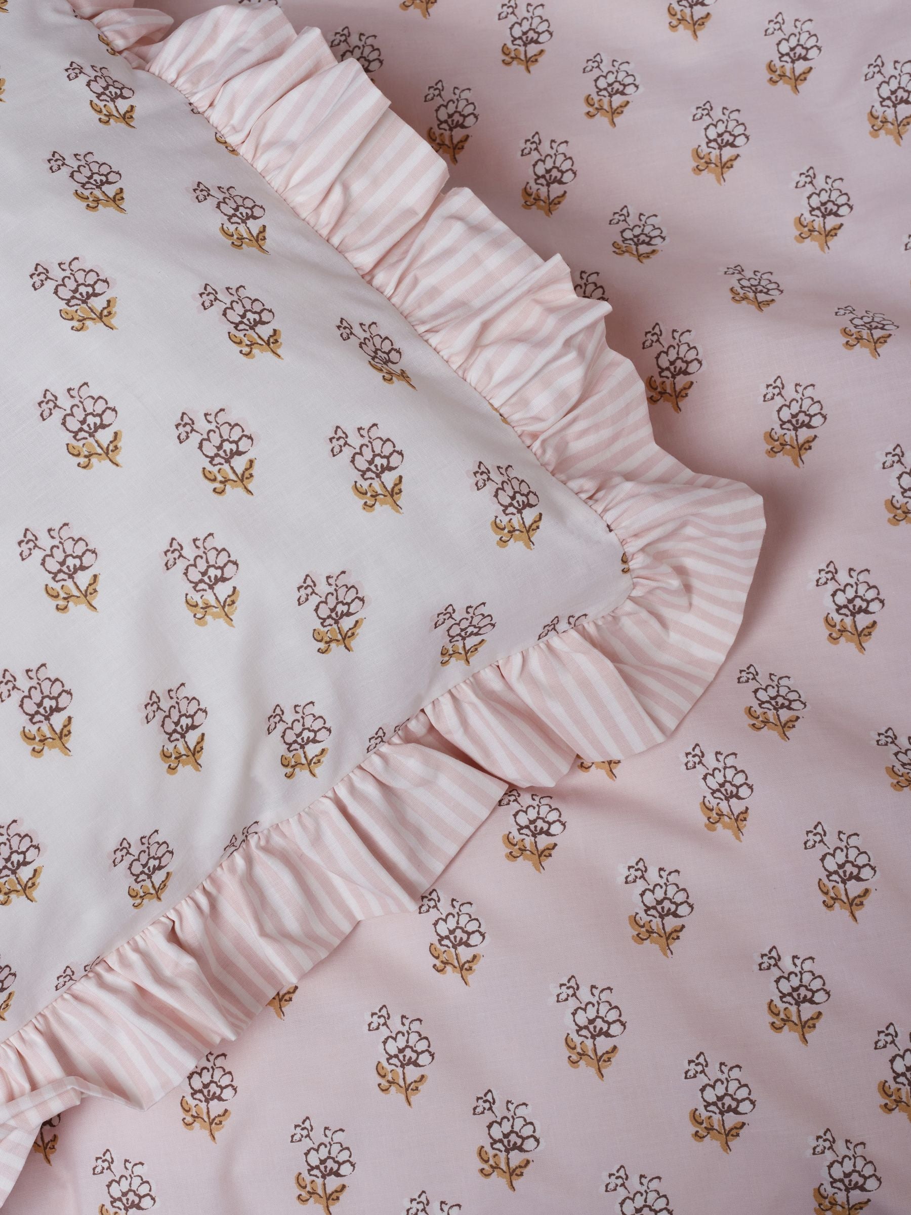 Pink Block Floral Polycotton Duvet Cover and Pillowcase, imported from the UK