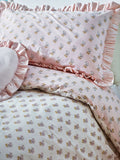 Pink Block Floral Polycotton Duvet Cover and Pillowcase, imported from the UK
