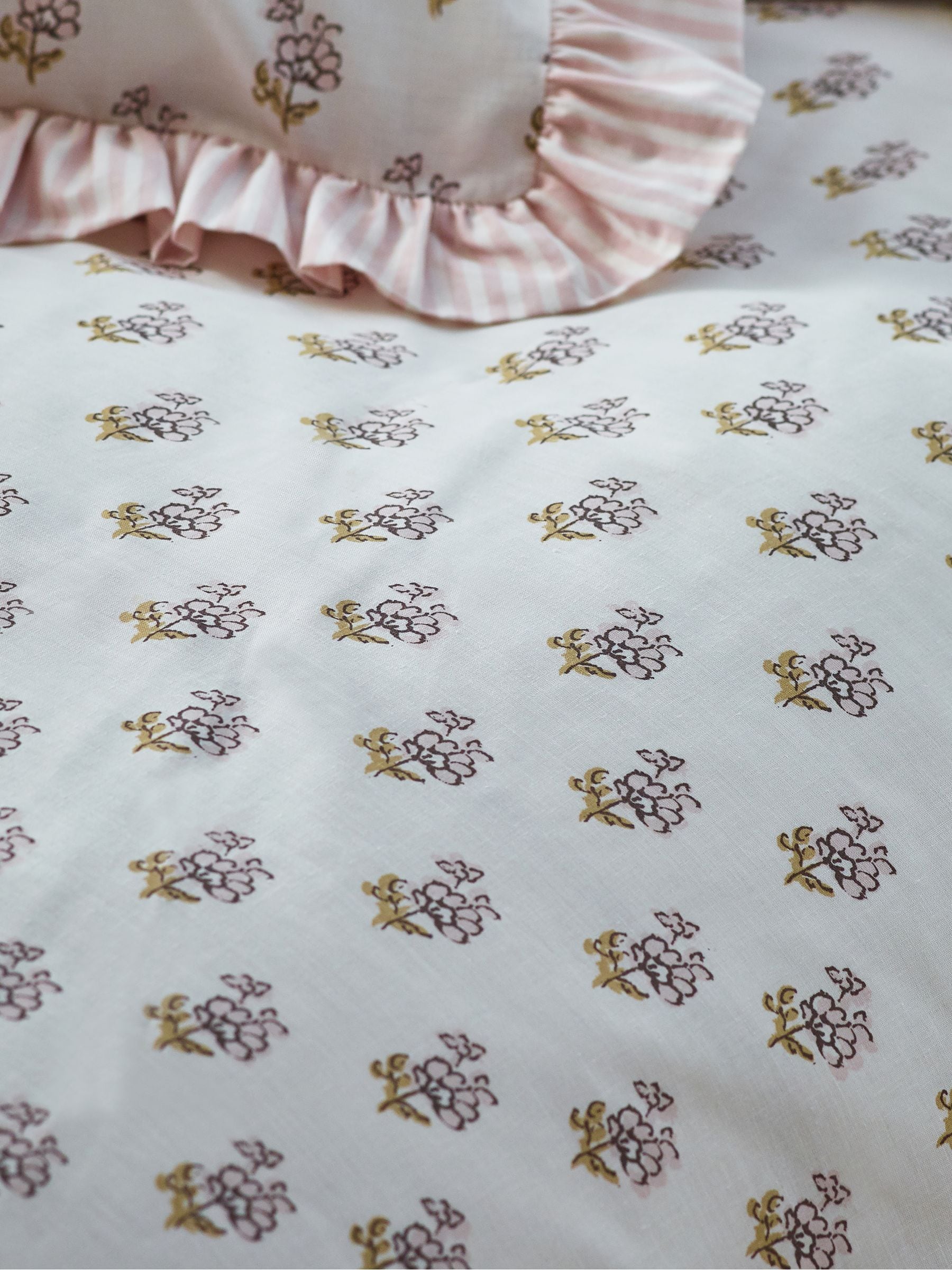 Pink Block Floral Polycotton Duvet Cover and Pillowcase, imported from the UK