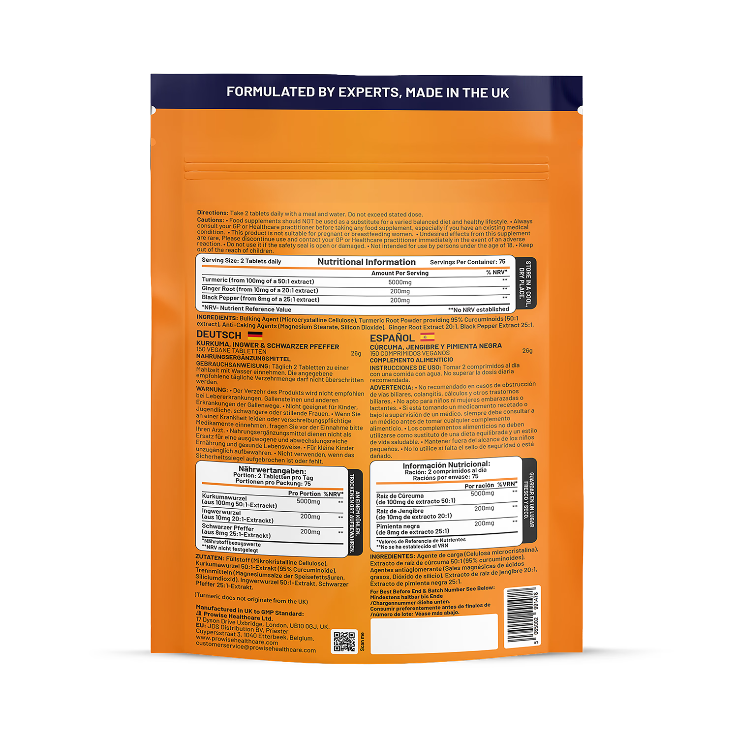 Prowise Healthcare turmeric tablets 5400mg 150 count - British product