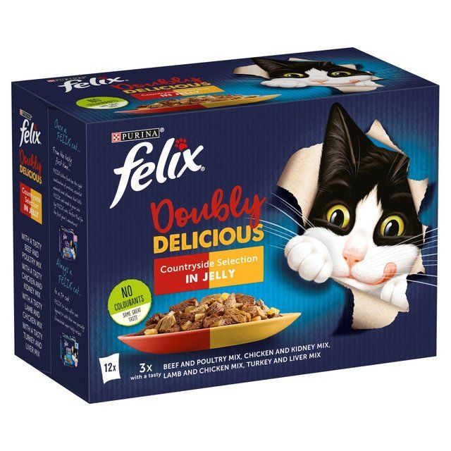 Felix Doubly Delicious Meat Selection in Jelly Wet Cat Food   12 x 100g GOODS M&S   