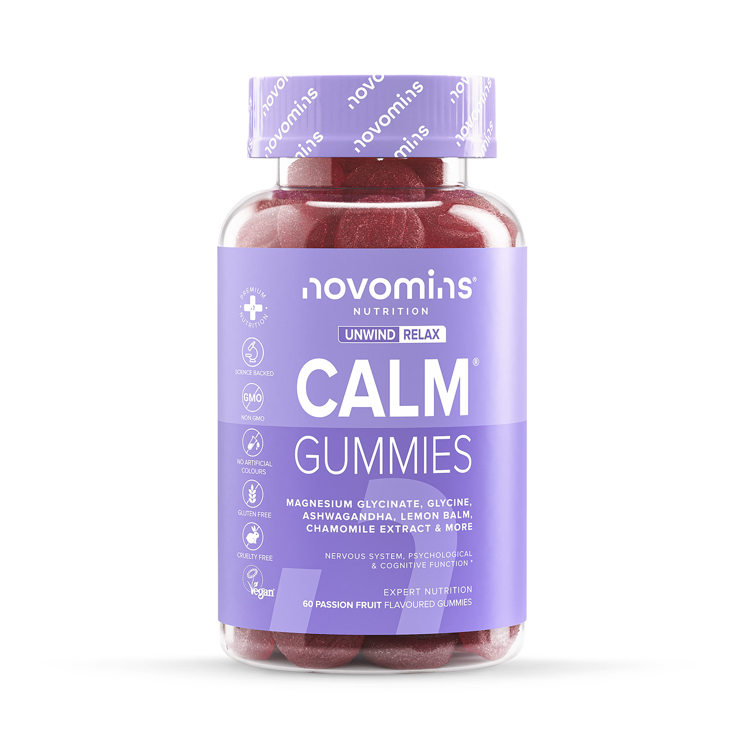 Novomins Calm Magnesium Glycinate Gummies 60, imported from the UK