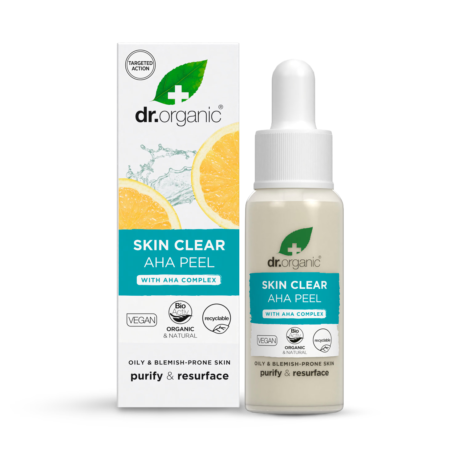 Dr Organic Skin Clear AHA Peel Serum 30ml, imported from the UK