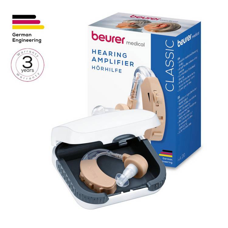 Beurer HA20 hearing amplifier with ear attachments - British product