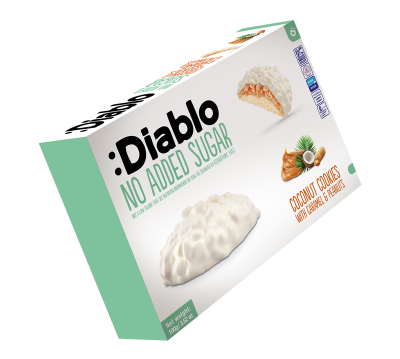 Diablo no added sugar coconut cookies with caramel and peanut (British brand)