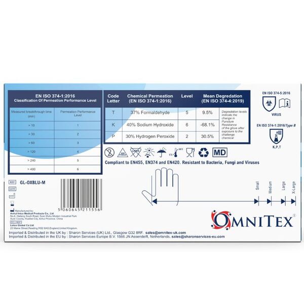 Omnitex Disposable Blue Nitrile Gloves- XL | Box-200pcs