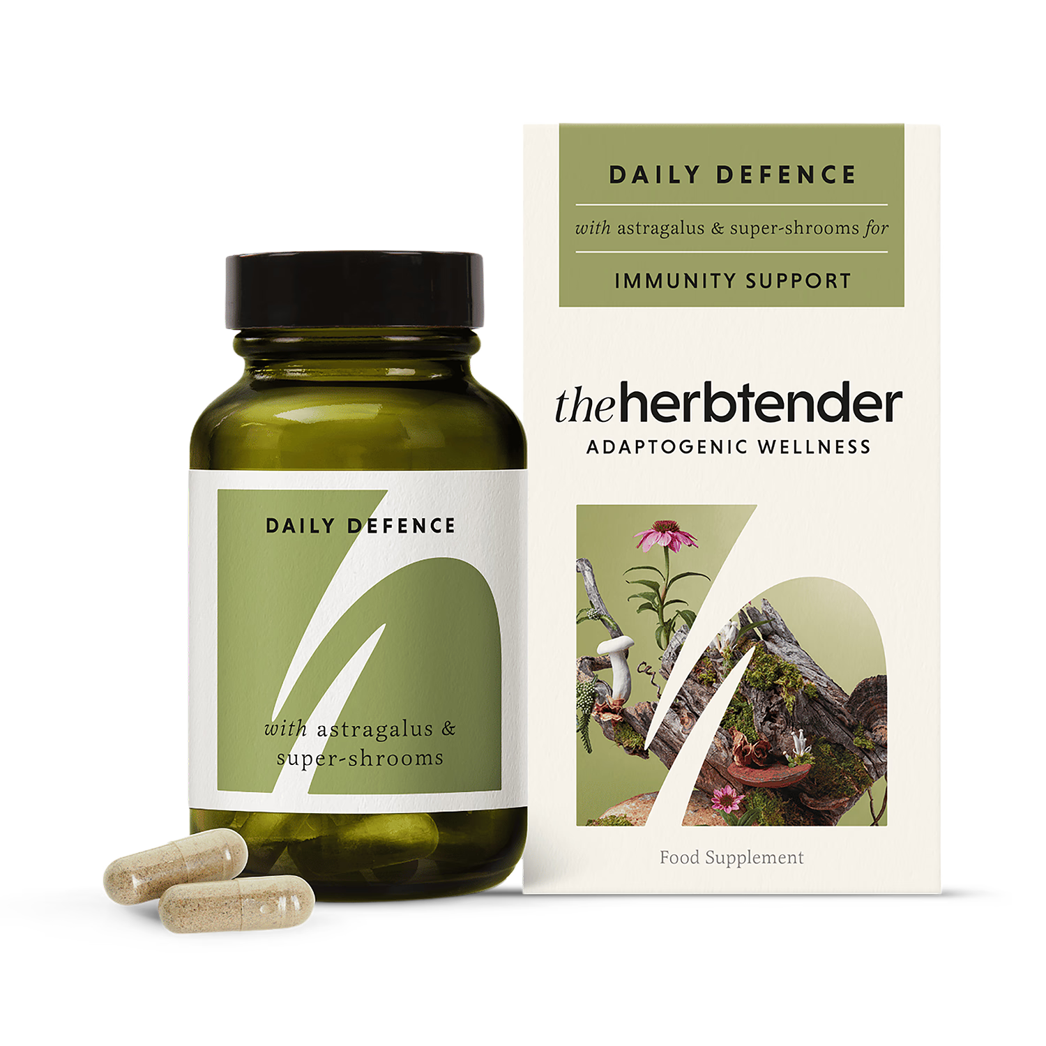 The Herbtender Immune Defence Capsules with Astragalus and Shrooms 60 Vegan, UK version