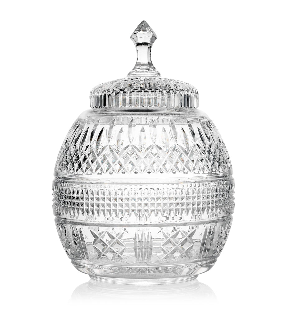 Waterford Crystal Mastercraft cookie jar with intricate pattern, 33.5cm height (British brand)