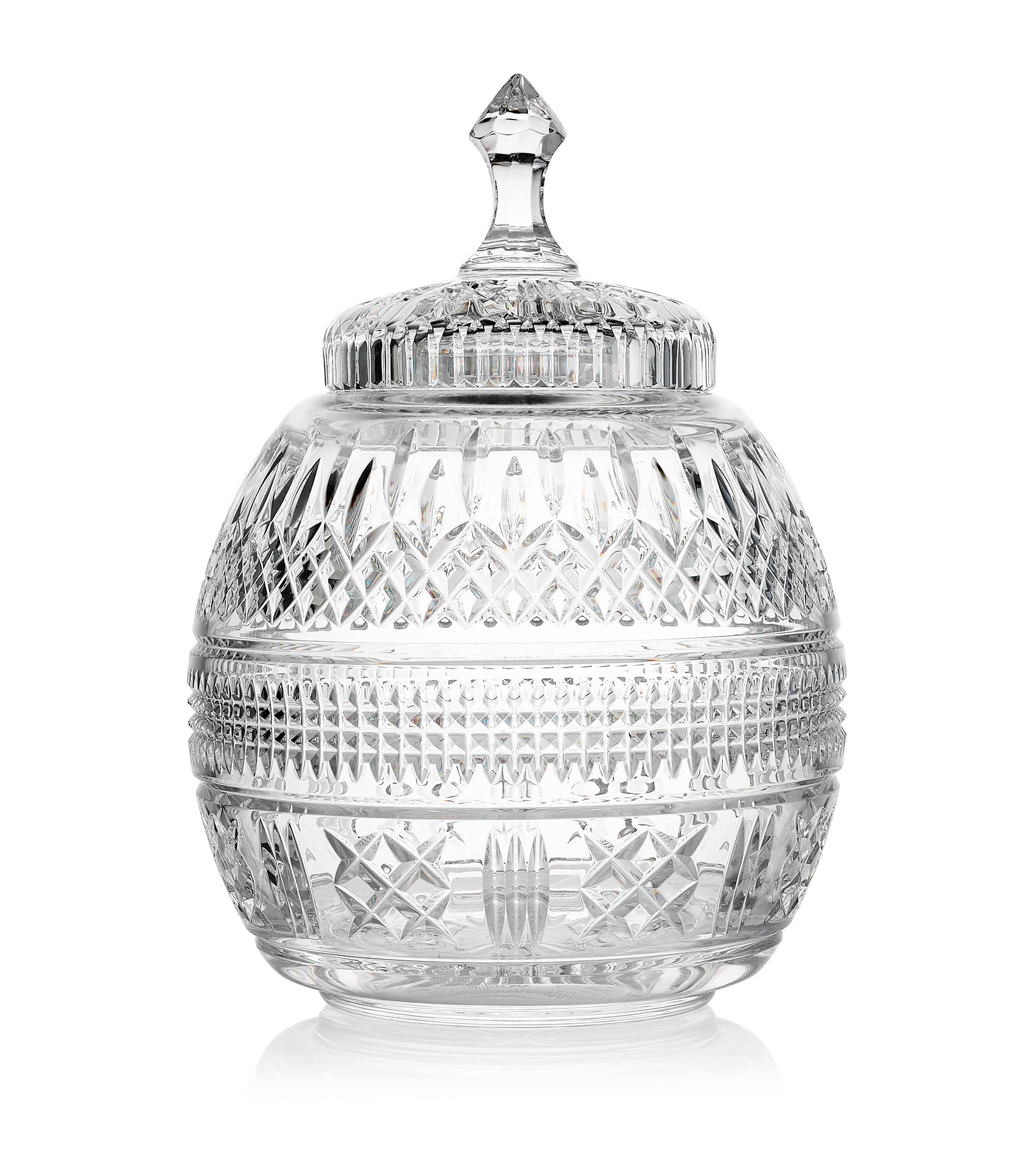 Waterford Crystal Mastercraft cookie jar with intricate pattern, 33.5cm height (British brand)