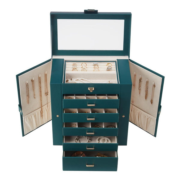 Livingandhome green jewellery box with mirror and drawers, UK version