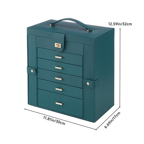 Livingandhome green jewellery box with mirror and drawers, UK version