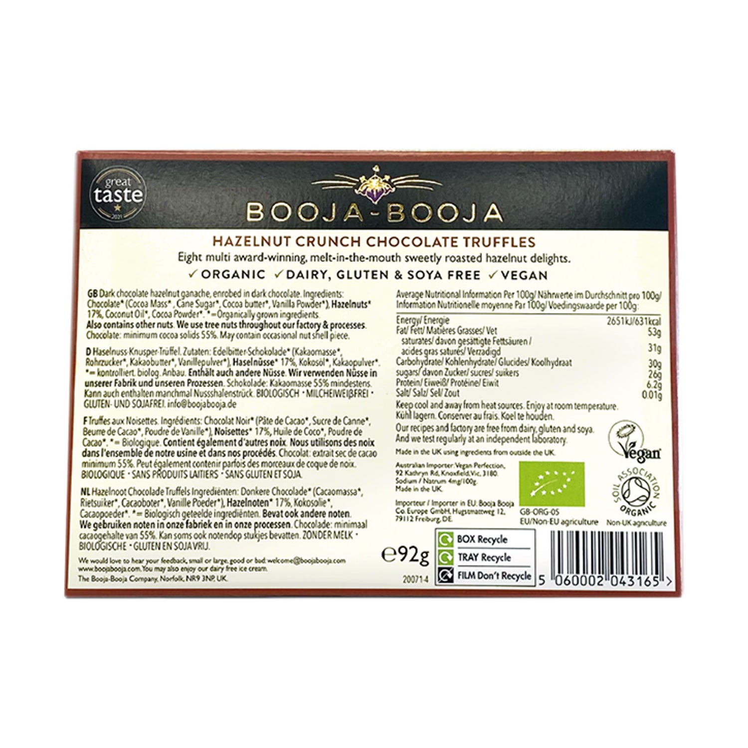 Booja Booja hazelnut crunch chocolate truffles 92g - British product