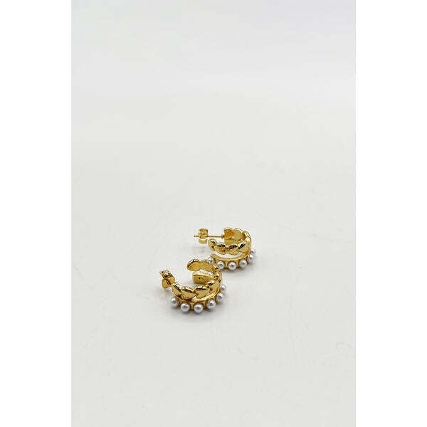 SVNX double heart earrings silver pearl huggie, UK version