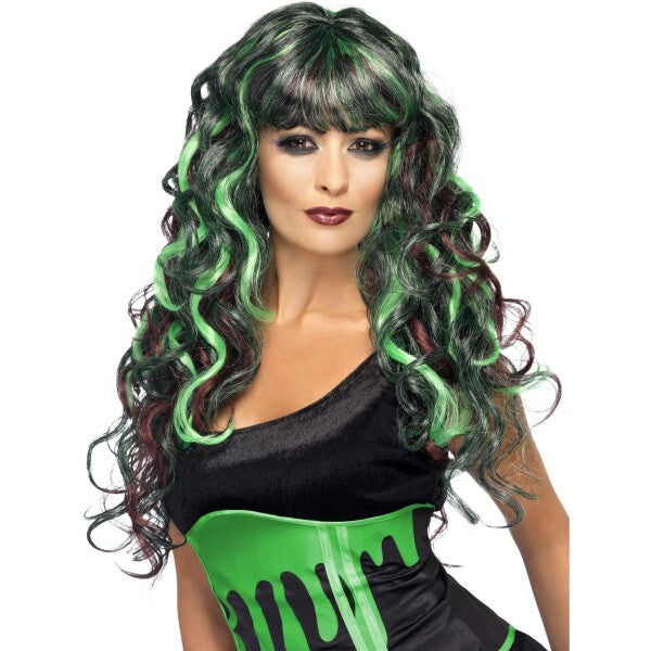 Smiffys Blood Drip Monster Wig black green curly (British brand)