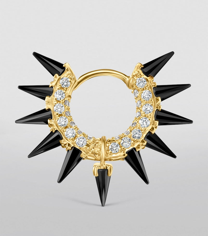 Maria Tash yellow gold black moissanite diamond pavé hoop earring, UK version