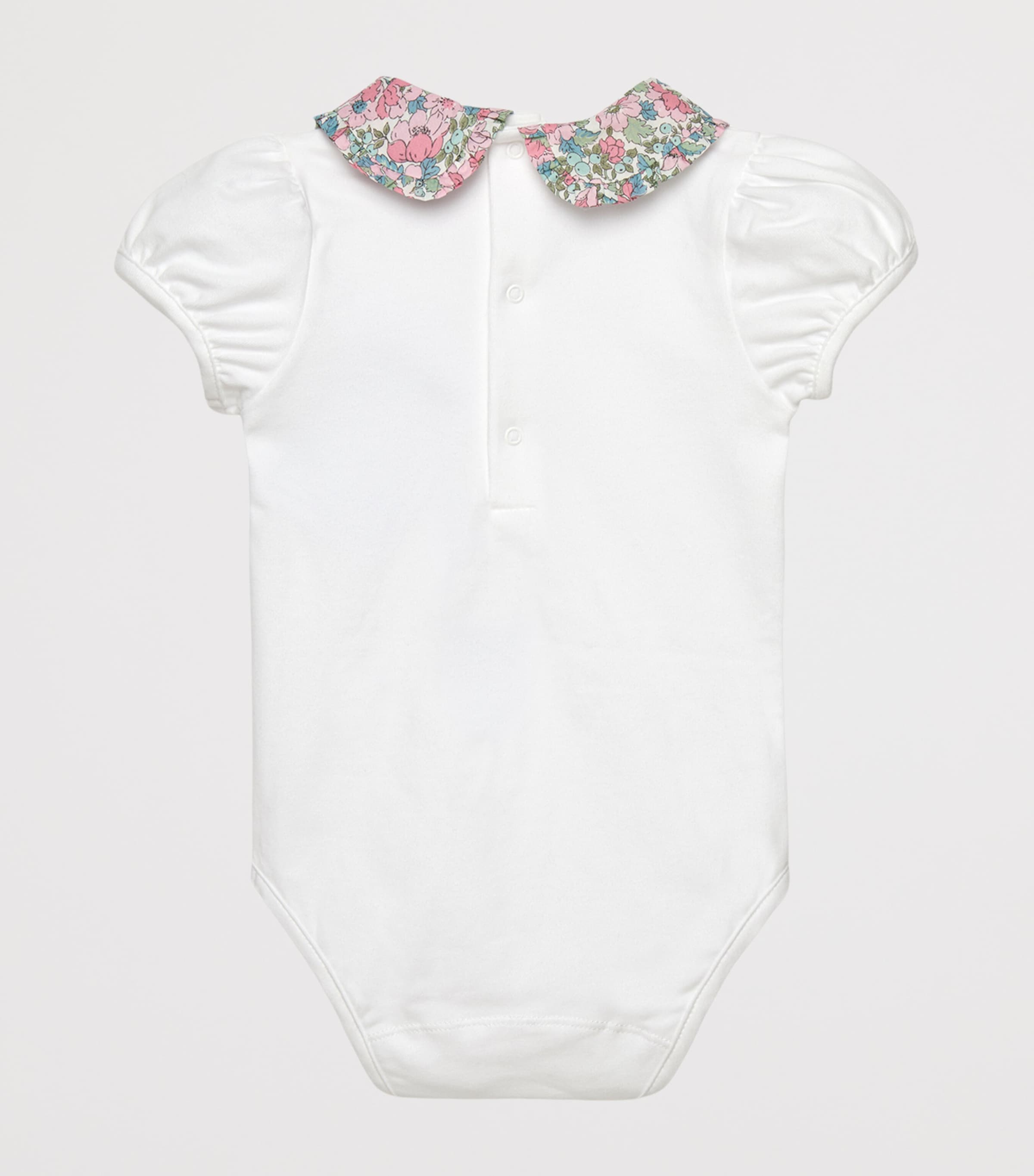 Trotters baby bodysuit with liberty print collar 3-24 months (British brand)