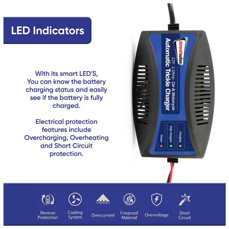 Streetwize 12V automatic trickle charger 1.5Amp, UK version