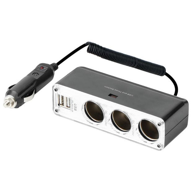 Streetwize triple 12V car adapter with USB - British product