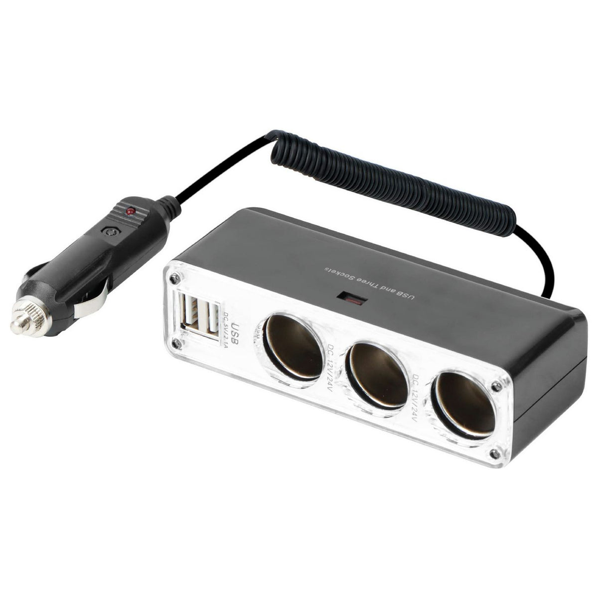 Streetwize triple 12V car adapter with USB - British product