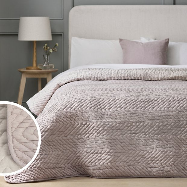 Argos Home herringbone quilted bedspread blush 200x220cm (British brand)