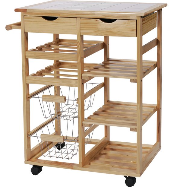 Argos Home pine tile top kitchen trolley (British brand)