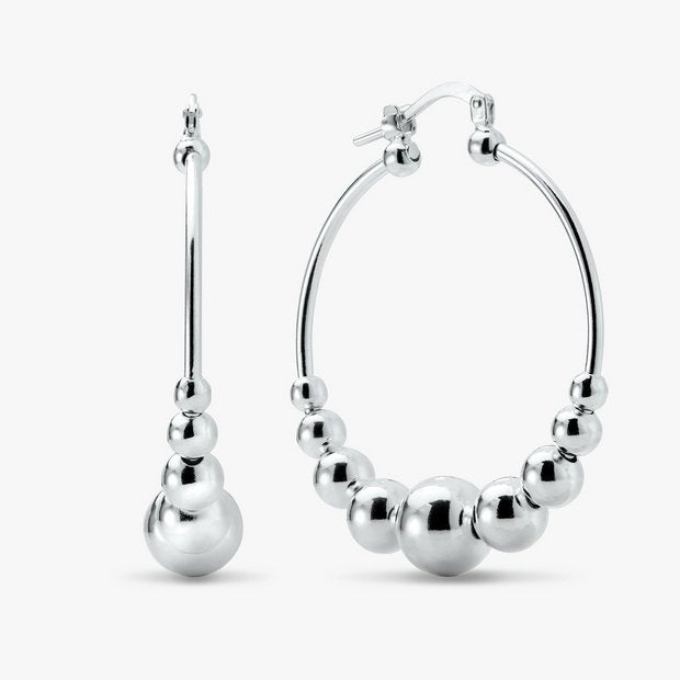 Revere sterling silver graduated bead hoop earrings, imported from the UK