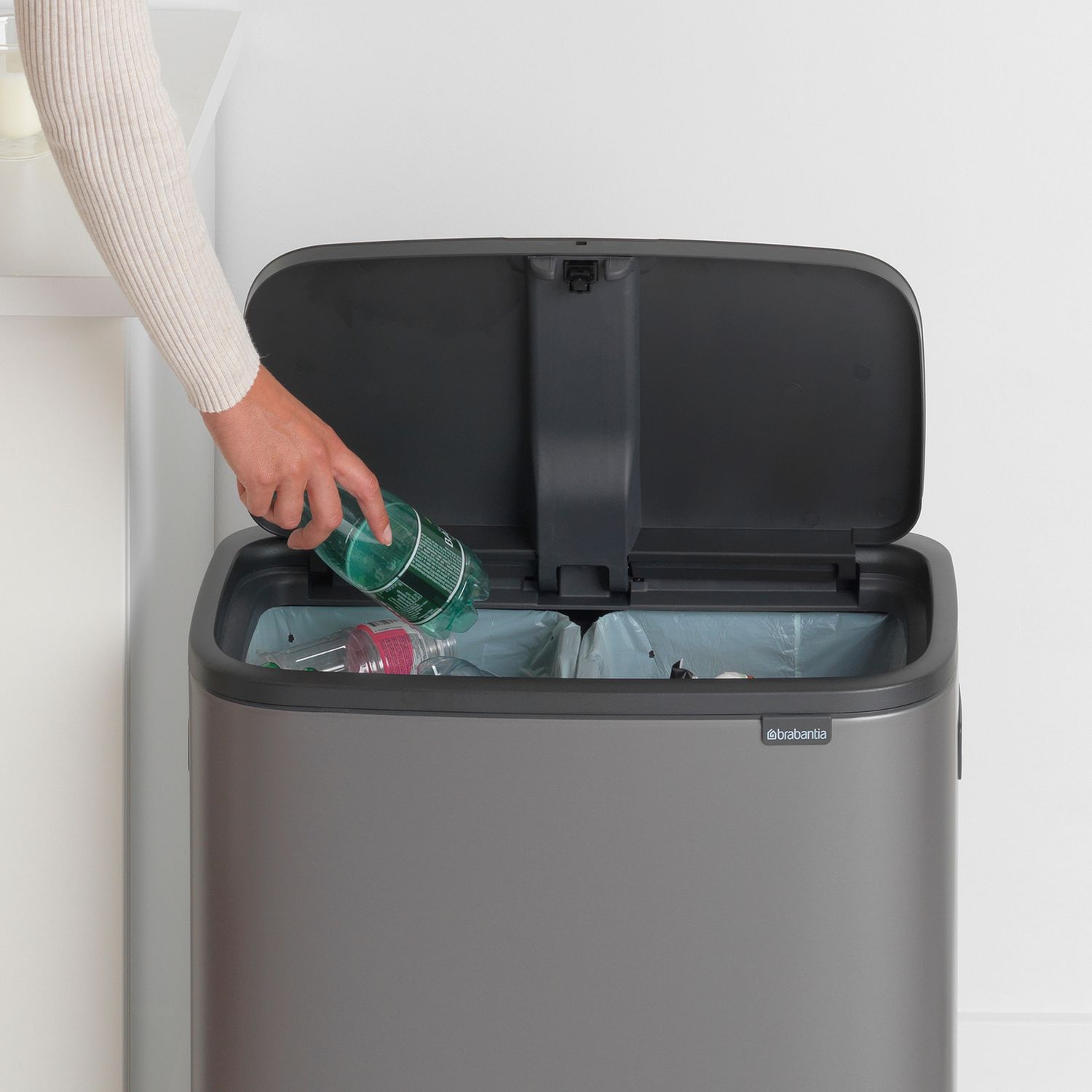 Brabantia Touch Top Bin double-compartment 60L, UK version