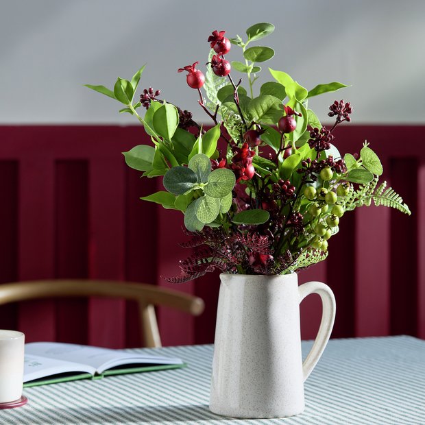 Argos Home artificial rosehip berries fern ceramic pot (British brand)