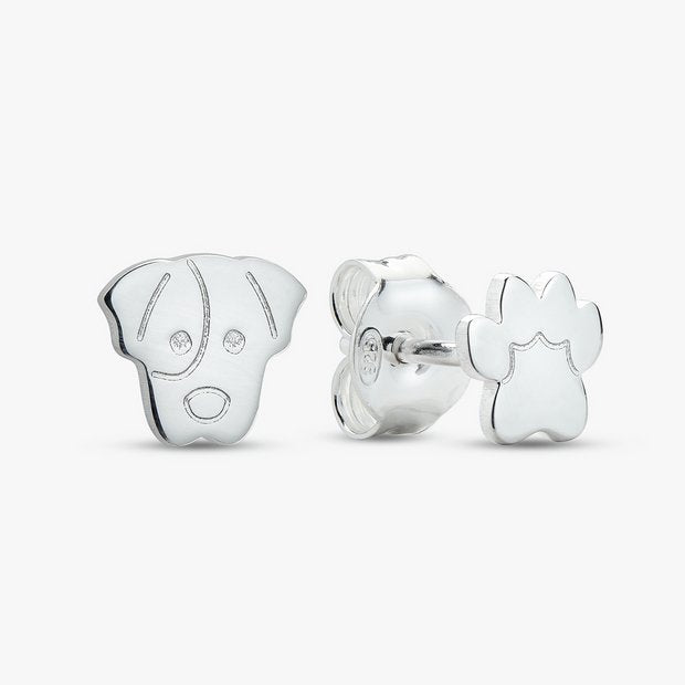 Revere sterling silver dog face paw stud earrings, imported from the UK