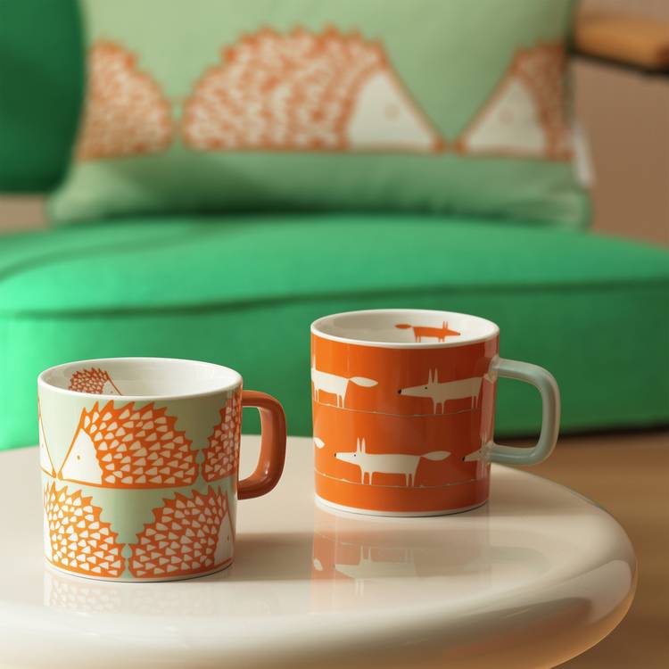 Habitat x Scion Mr Fox Hedgehog set of 4 mugs, imported from the UK
