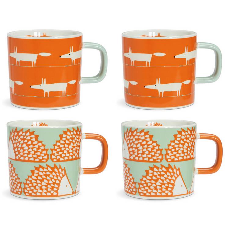 Habitat x Scion Mr Fox Hedgehog set of 4 mugs, imported from the UK