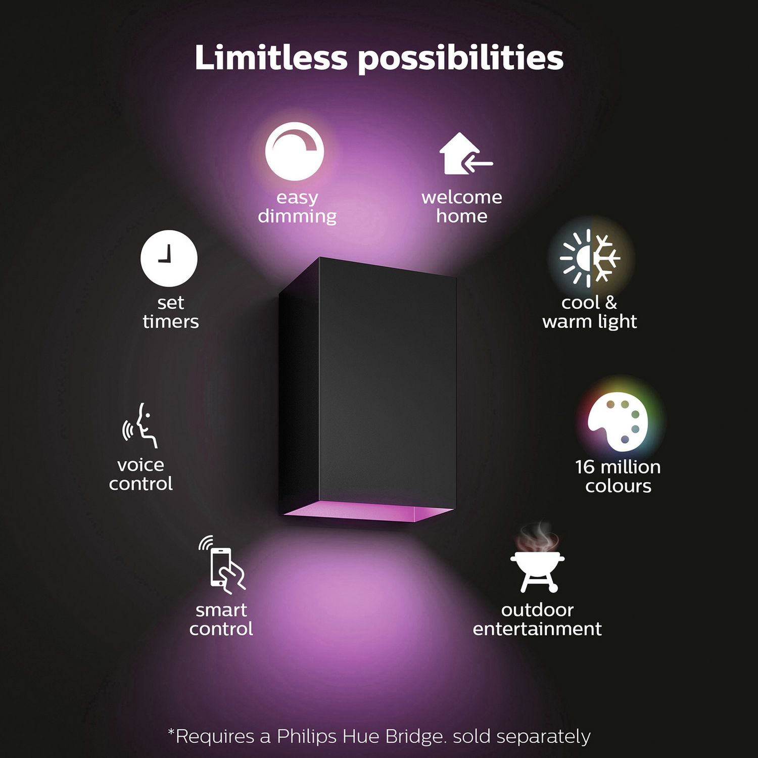 Philips Hue Resonate black smart wall light H18cm, imported from the UK
