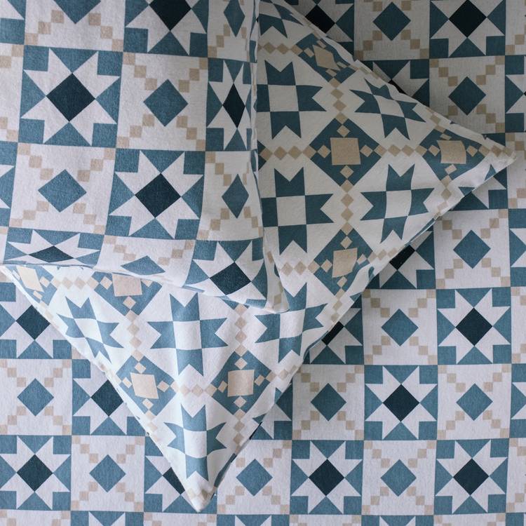 Habitat brushed cotton tile print blue bedding set single (British brand)