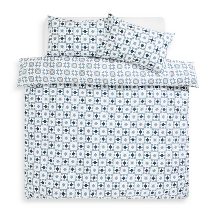 Habitat brushed cotton tile print blue bedding set single (British brand)