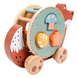 Chad Valley wooden pull along toy with shape sorting blocks, UK version