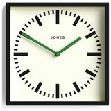 Jones Clocks square wall clock black railway dial 25cm (British brand)