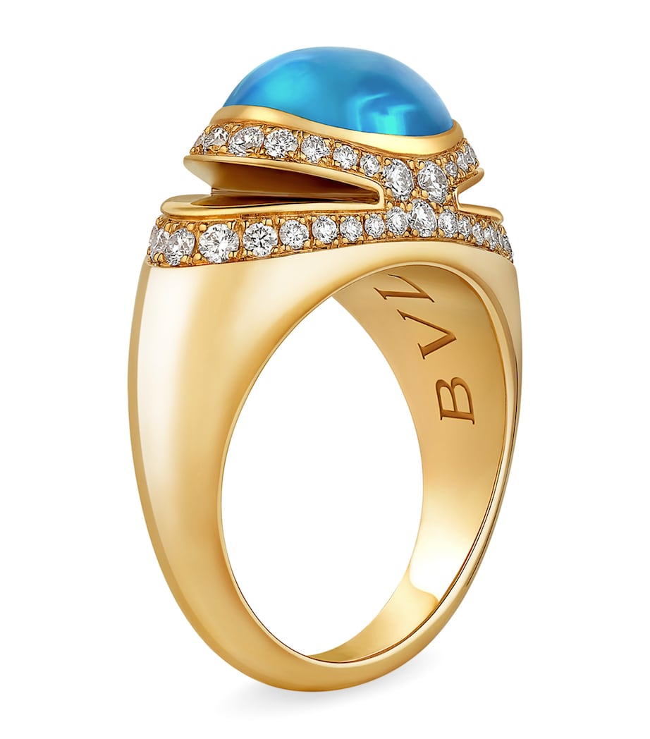 Bvlgari cocktail ring with blue topaz and diamonds (British brand)