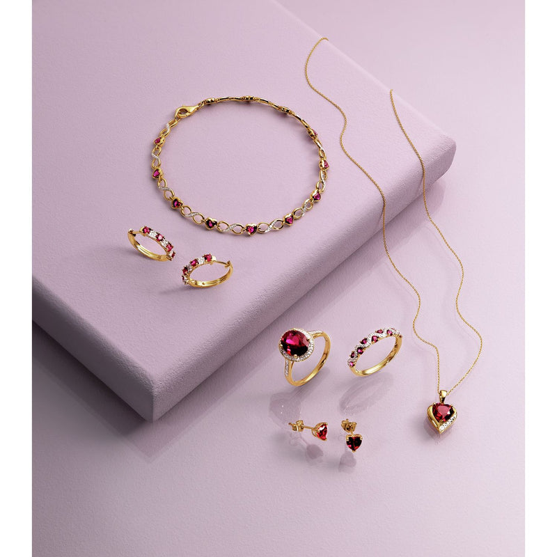 Revere 9ct created ruby and diamond pendant necklace, gold plated, heart shape - British product
