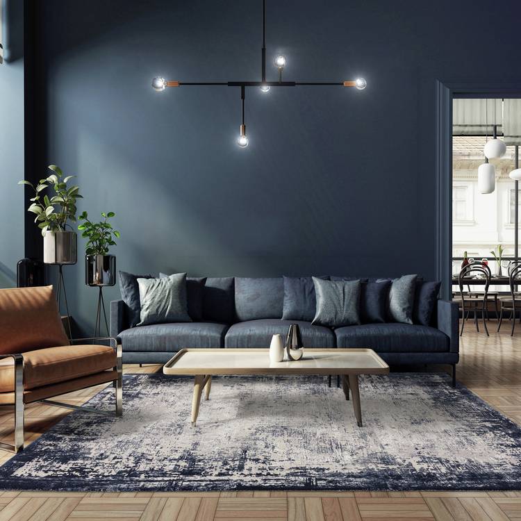 Asiatic Kuza navy cut pile rug 80x150cm, UK version