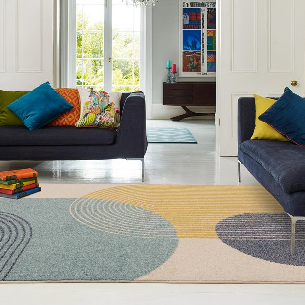Asiatic Muse blue cut pile rug 80x150cm, imported from the UK