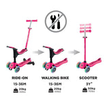Globber Go Up Sporty Lights 360 deep pink scooter, imported from the UK